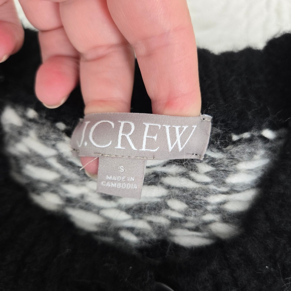 J. Crew Womens Fair Isle Cardigan‎ Sweater Black White Wool Alpaca CE714 Size S - Picture 9 of 9